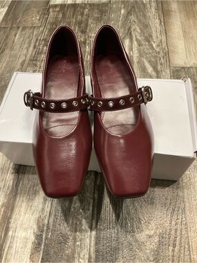 NA-KD Women's Mary Jane Flats in Burgundy Size 8.5